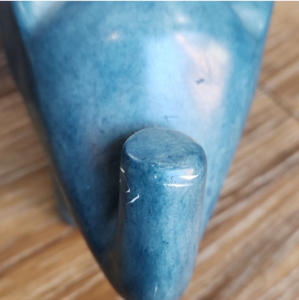 Afrikiko Soapstone Elephant Teal Blue Green White Abstract Circles - Picture 10 of 15